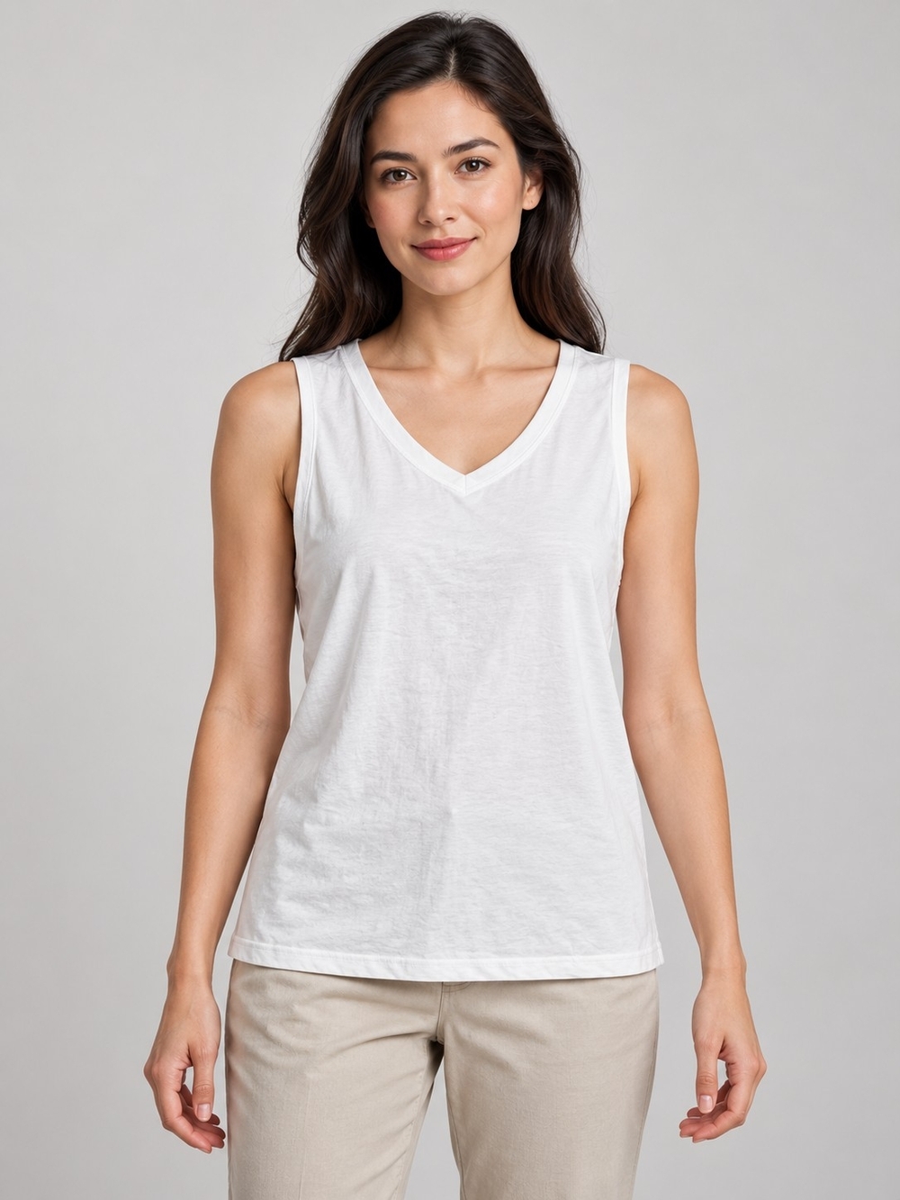 Columbia White V-Neck Sleeveless Tank Top